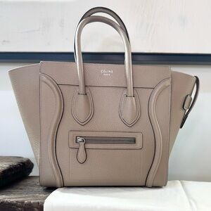 Celine Luggage Micro in Drummed Calf Dune - Beige Designer Tote